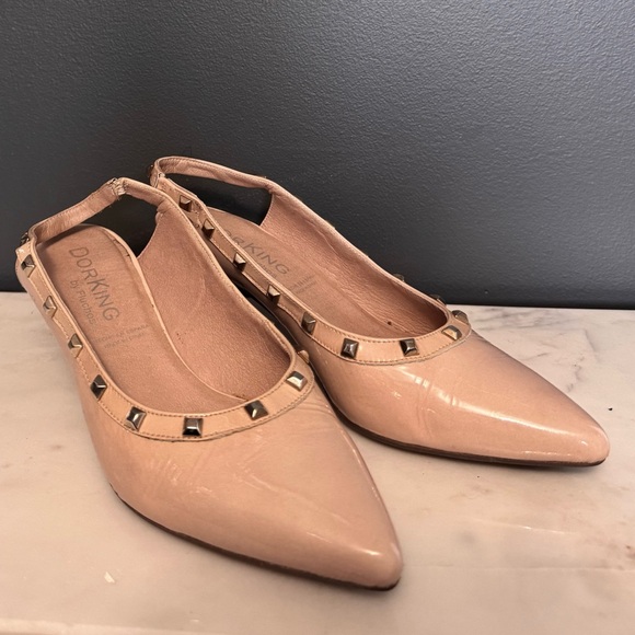 Dorking Studded Nude Sling-Back Kitten Heels - Picture 2 of 7